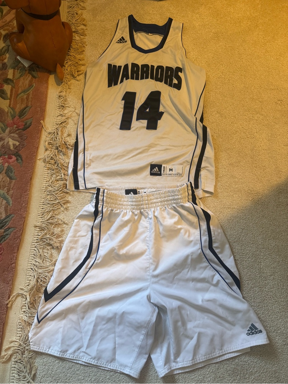 adidas White and Navy Warriors Basketball Pajama Set